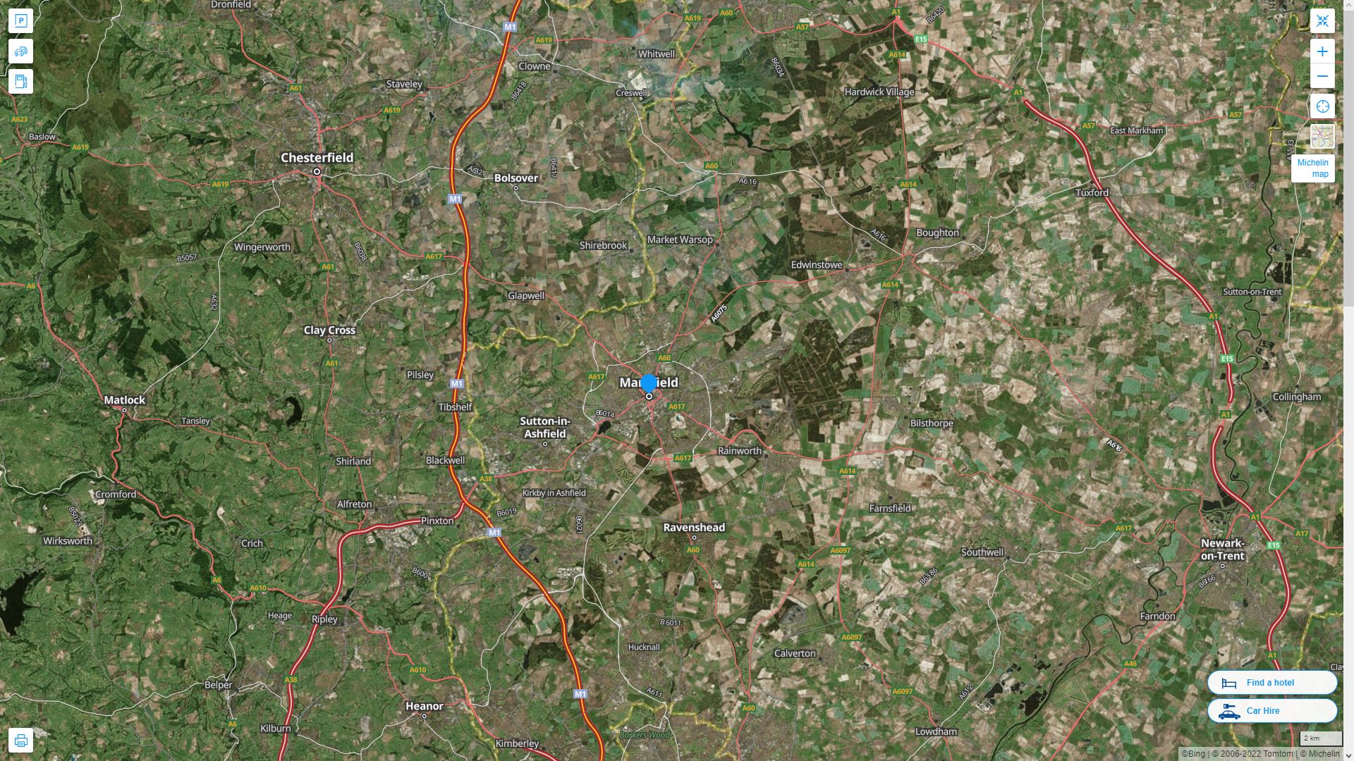 Mansfield Highway and Road Map with Satellite View